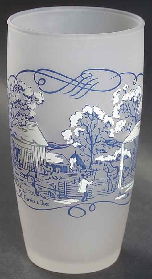 Currier and Ives Blue 10 Oz Glassware Tumbler by Royal (USA)-1