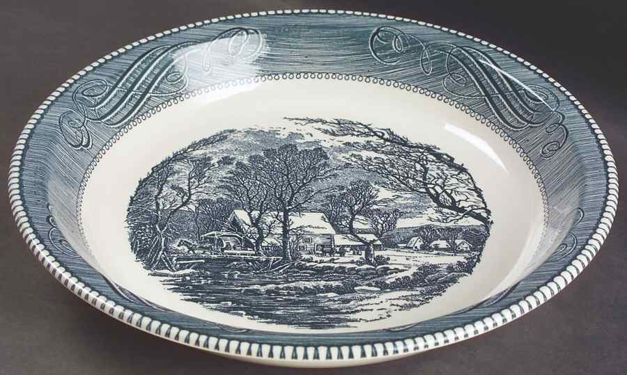 Currier and Ives Blue 10" Pie Baking Plate by Royal (USA)-1