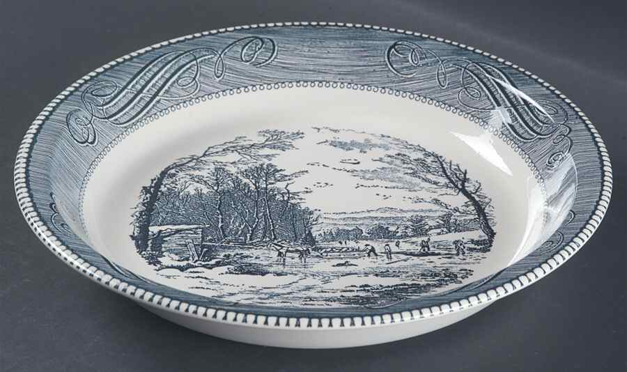 Currier and Ives Blue 10" Pie Baking Plate by Royal (USA)-1