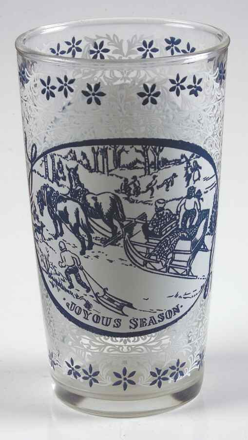 Currier and Ives Blue 12 Oz Glassware Tumbler by Royal (USA)-1