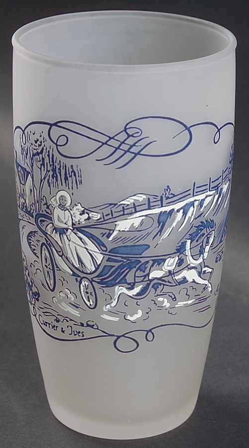 Currier and Ives Blue 10 Oz Glassware Tumbler by Royal (USA)-1