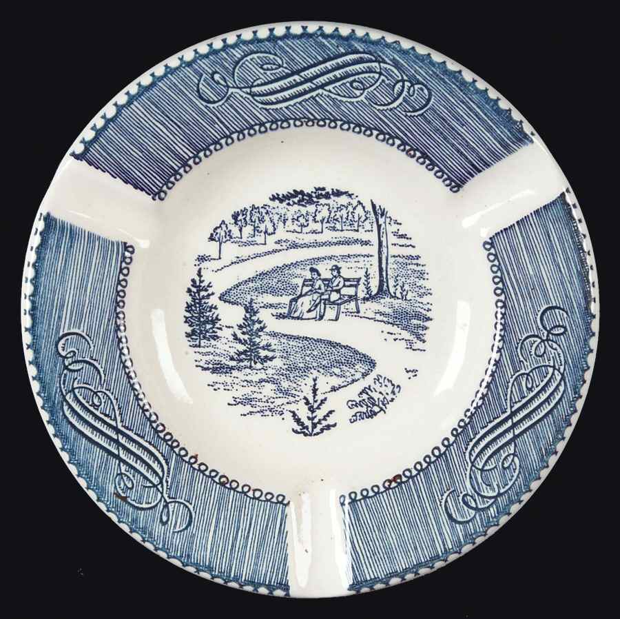 Currier and Ives Blue Small Ashtray by Royal (USA)-1