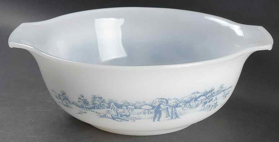Currier and Ives Blue 4 Quart Ovenware Mixing Bowl by Royal (USA)-1