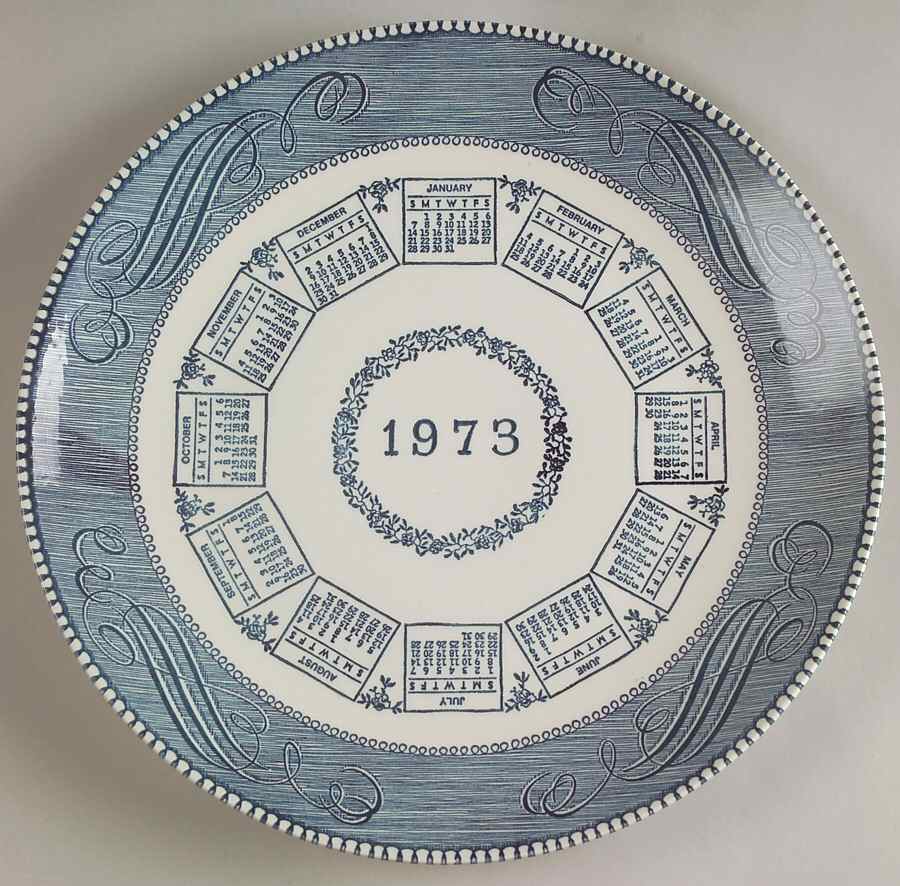 Currier and Ives Blue "1973" Calendar Plate by Royal (USA)-1