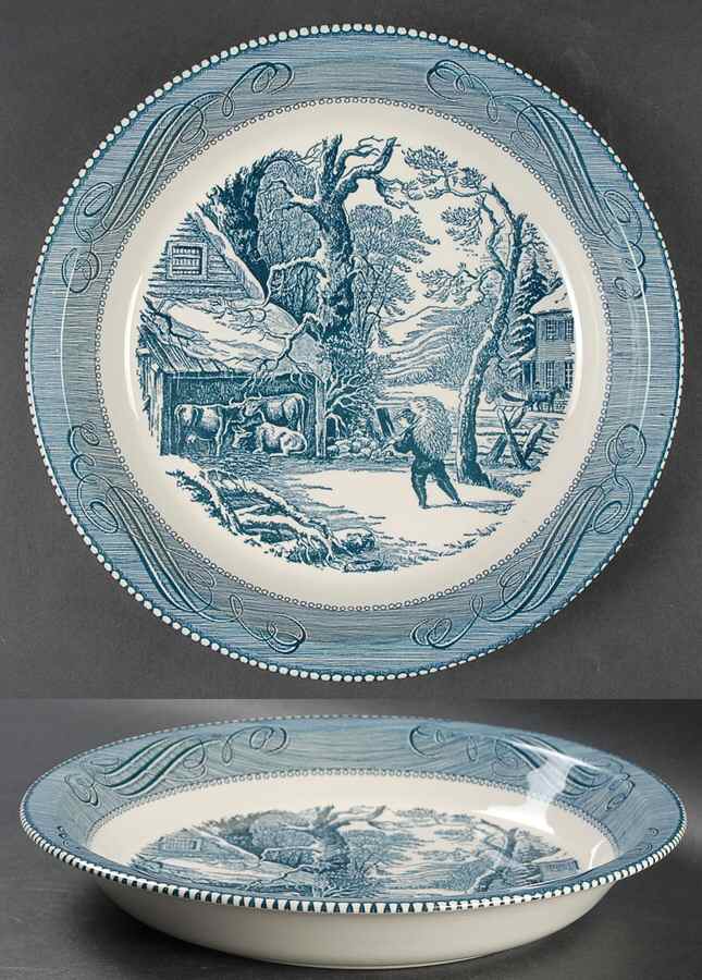 Currier and Ives Blue 10" Pie Baking Plate by Royal (USA)-1