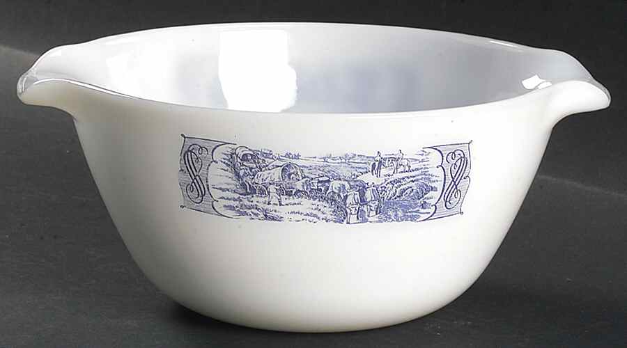 Currier and Ives Blue 2 1/2 Qt Ovenware Mixing Bowl by Royal (USA)-1