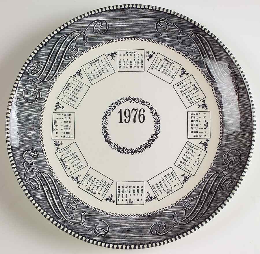 Currier and Ives Blue "1976" Calendar Plate by Royal (USA)-1