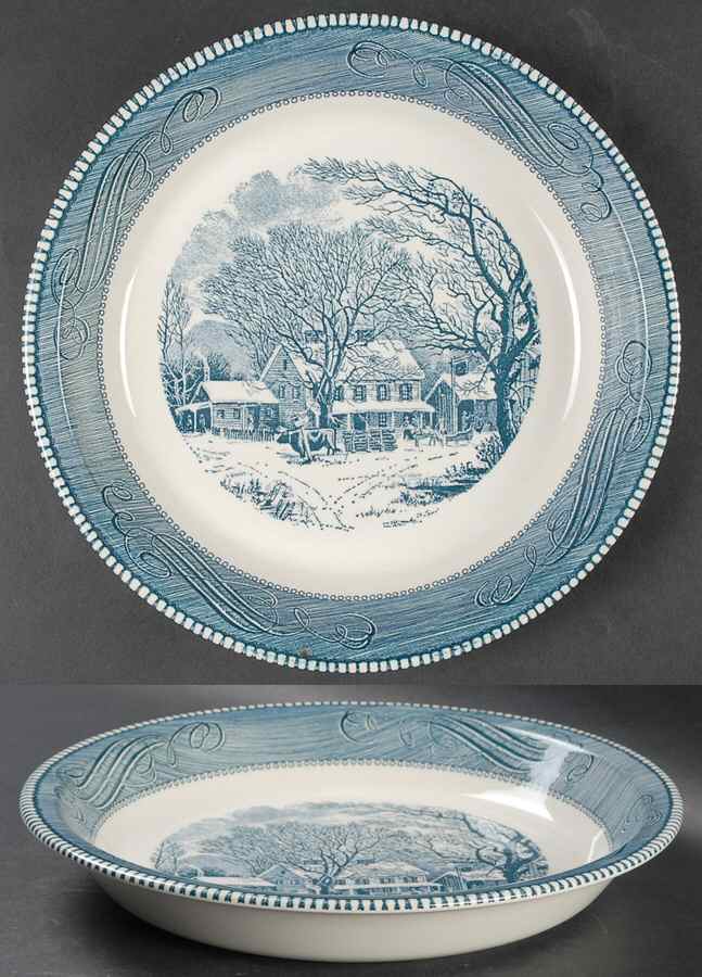 Currier and Ives Blue 10" Pie Baking Plate by Royal (USA)-1