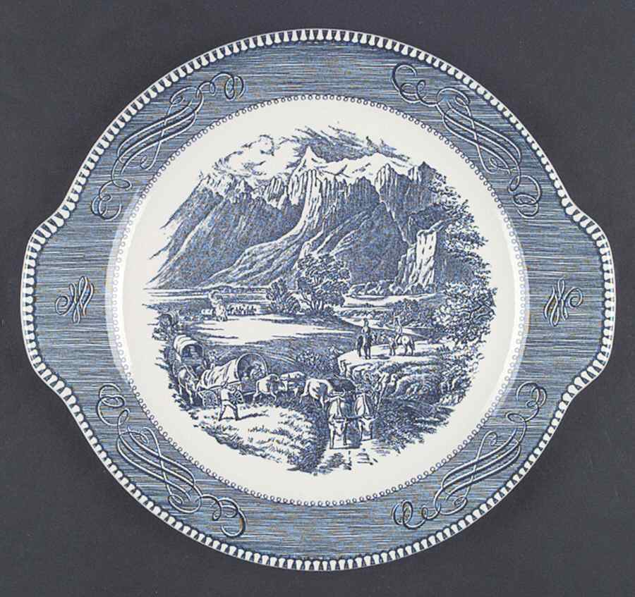 Currier and Ives Blue Handled Cake Plate by Royal (USA)-1