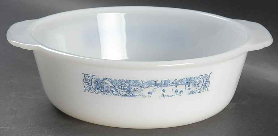 Currier and Ives Blue 1 1/2 Quart Round Ovenware Casserole No Lid by Royal (USA)-1