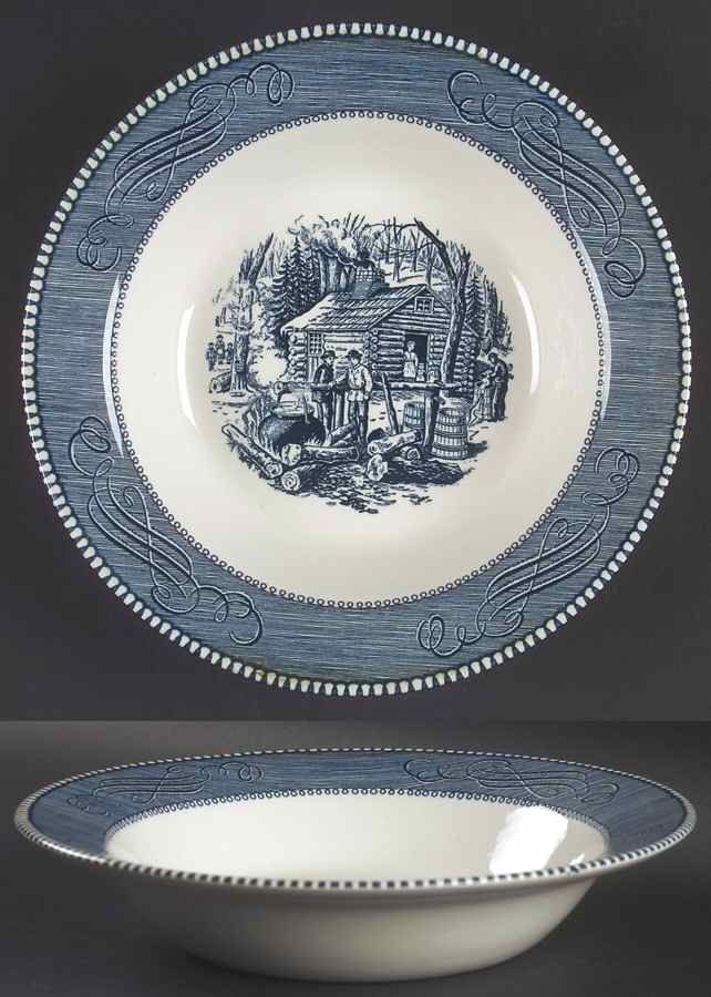 Currier and Ives Blue 9" Round Vegetable Bowl by Royal (USA)-1