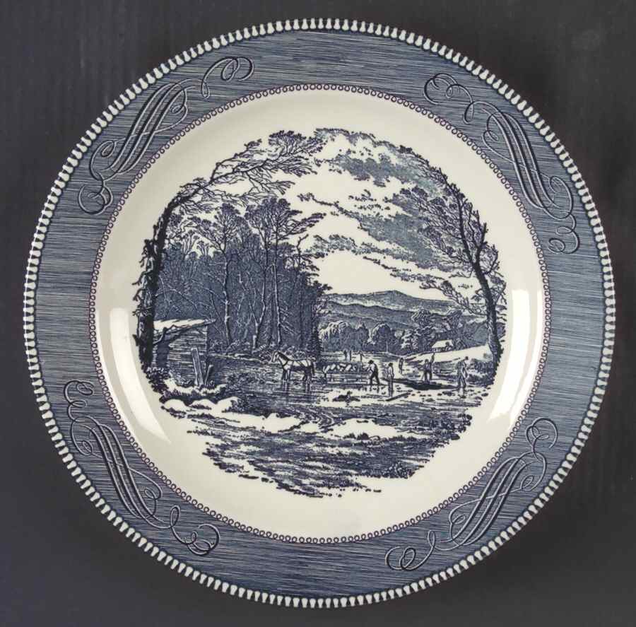 Currier and Ives Blue 11" Chop Plate (Round Platter) by Royal (USA)-1