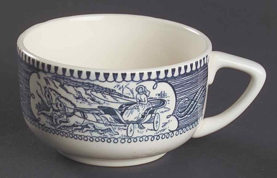 Currier and Ives Blue Flat Cup by Royal (USA)-1