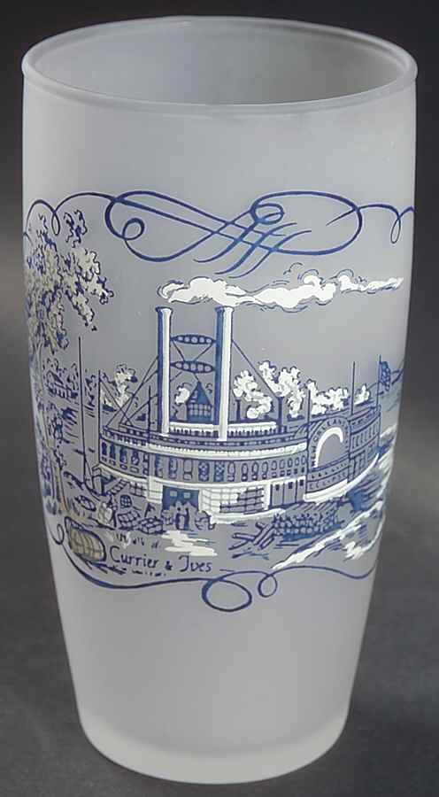 Currier and Ives Blue 10 Oz Glassware Tumbler by Royal (USA)-1