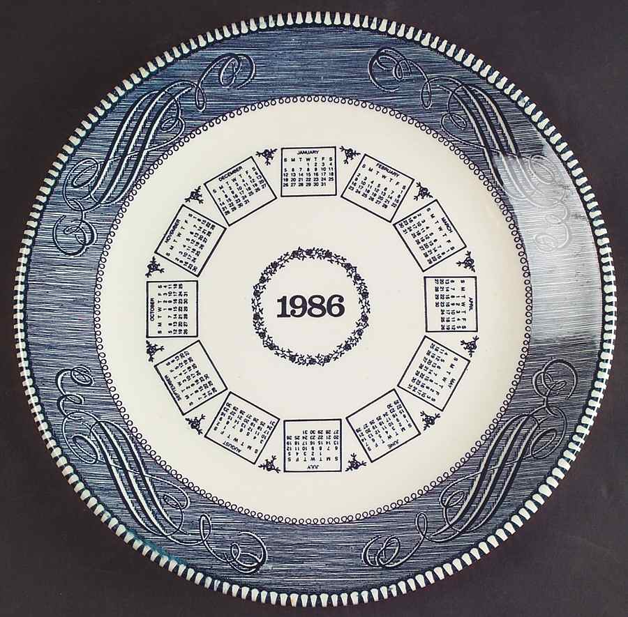Currier and Ives Blue "1986" Calendar Plate by Royal (USA)-1