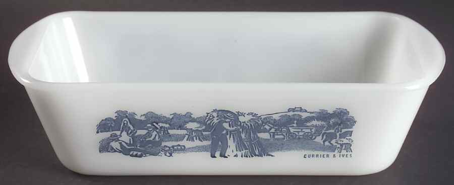 Currier and Ives Blue Ovenware Loaf Pan by Royal (USA)-1