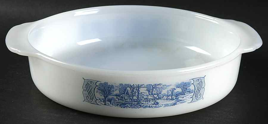 Currier and Ives Blue 8" Round Ovenware Cake Pan by Royal (USA)-1