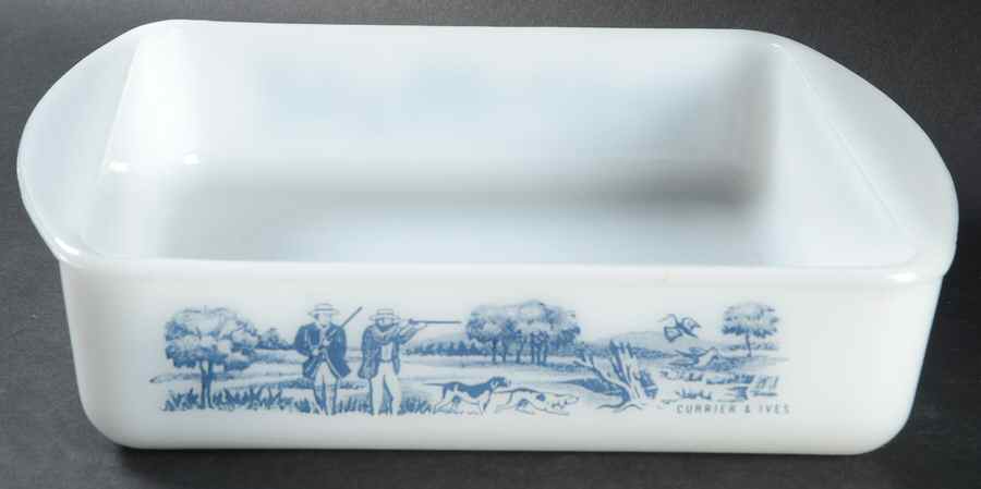 Currier and Ives Blue 8" Square Ovenware Cake Pan by Royal (USA)-1