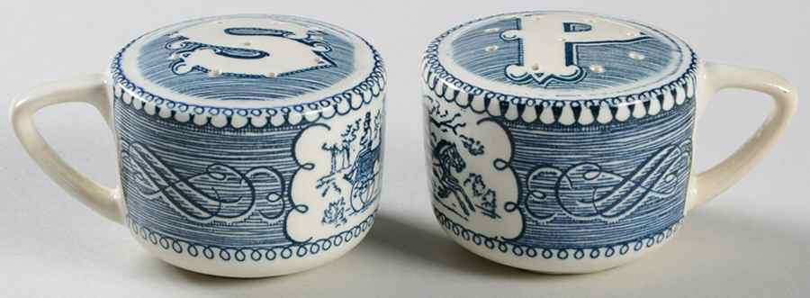 Currier and Ives Blue Salt & Pepper Set by Royal (USA)-1