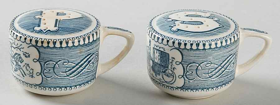Currier and Ives Blue Salt & Pepper Set by Royal (USA)-1