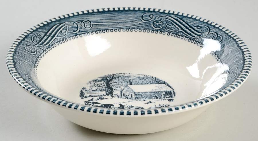 Currier and Ives Blue Coupe Cereal Bowl by Royal (USA)-1