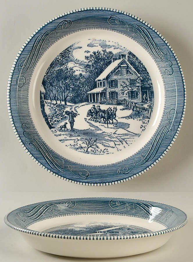 Currier and Ives Blue 10" Pie Baking Plate by Royal (USA)-1