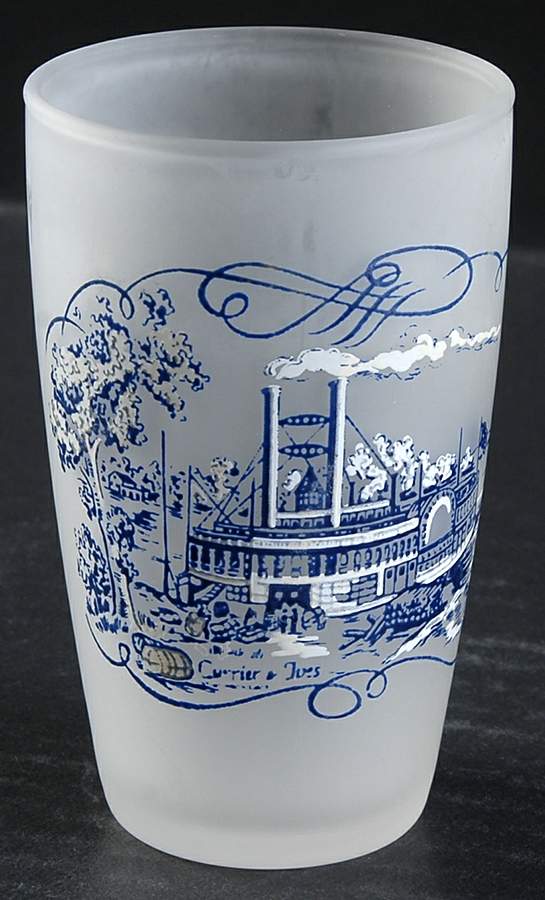 Currier and Ives Blue 4 Oz Glassware Juice by Royal (USA)-1