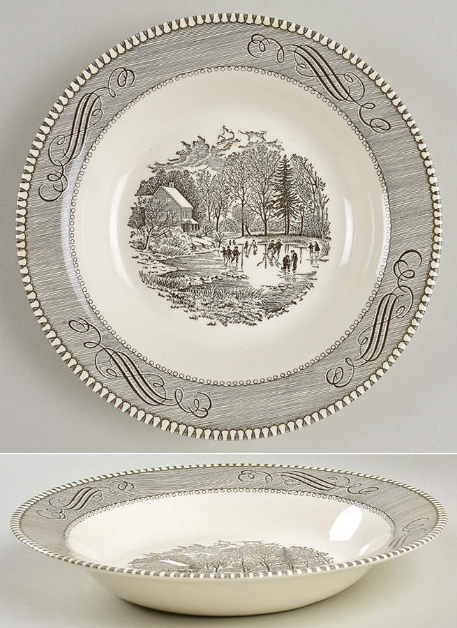 Currier and Ives Grey Rim Soup Bowl by Royal (USA)-1