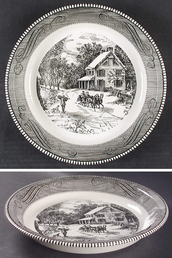 Currier and Ives Grey 10" Pie Baking Plate by Royal (USA)-1