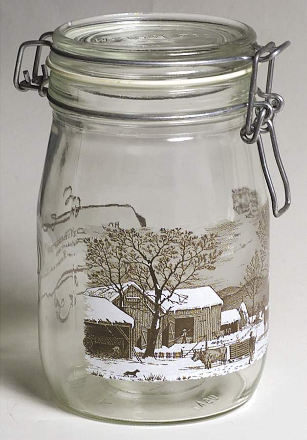 Currier and Ives Brown 7" Glassware Storage Jar & Lid by Royal (USA)-1