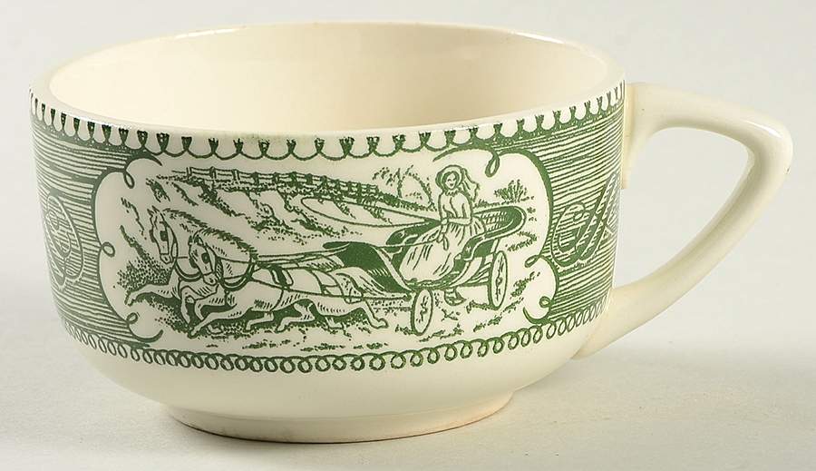Currier and Ives Green Flat Cup by Royal (USA)-1
