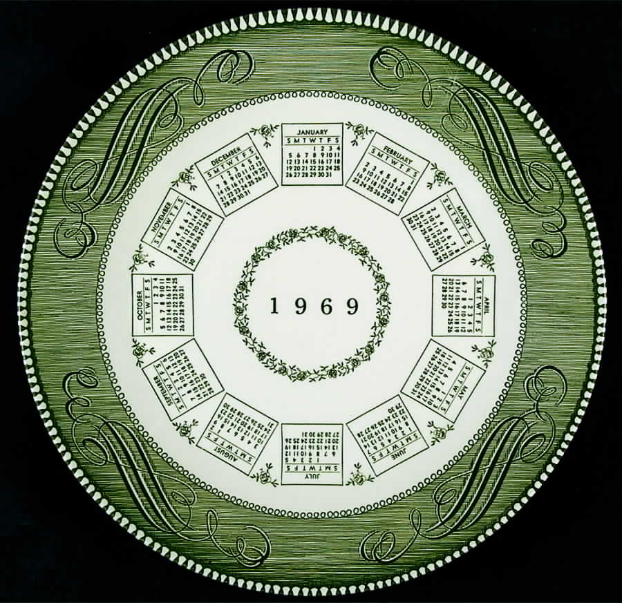Currier and Ives Green "1969" Calendar Plate by Royal (USA)-1