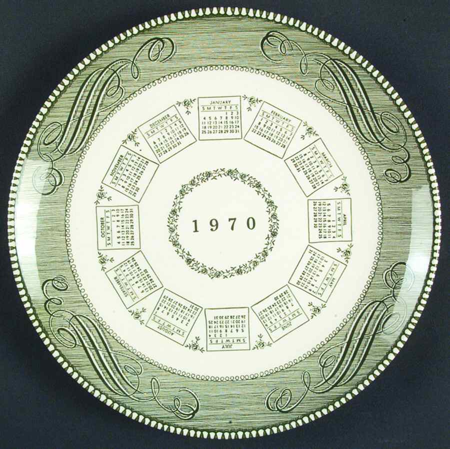 Currier and Ives Green "1970" Calendar Plate by Royal (USA)-1