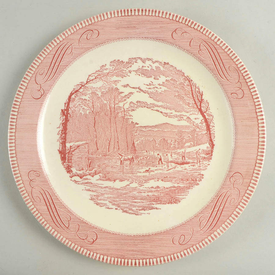 Currier and Ives Pink 11" Chop Plate (Round Platter) by Royal (USA)-1