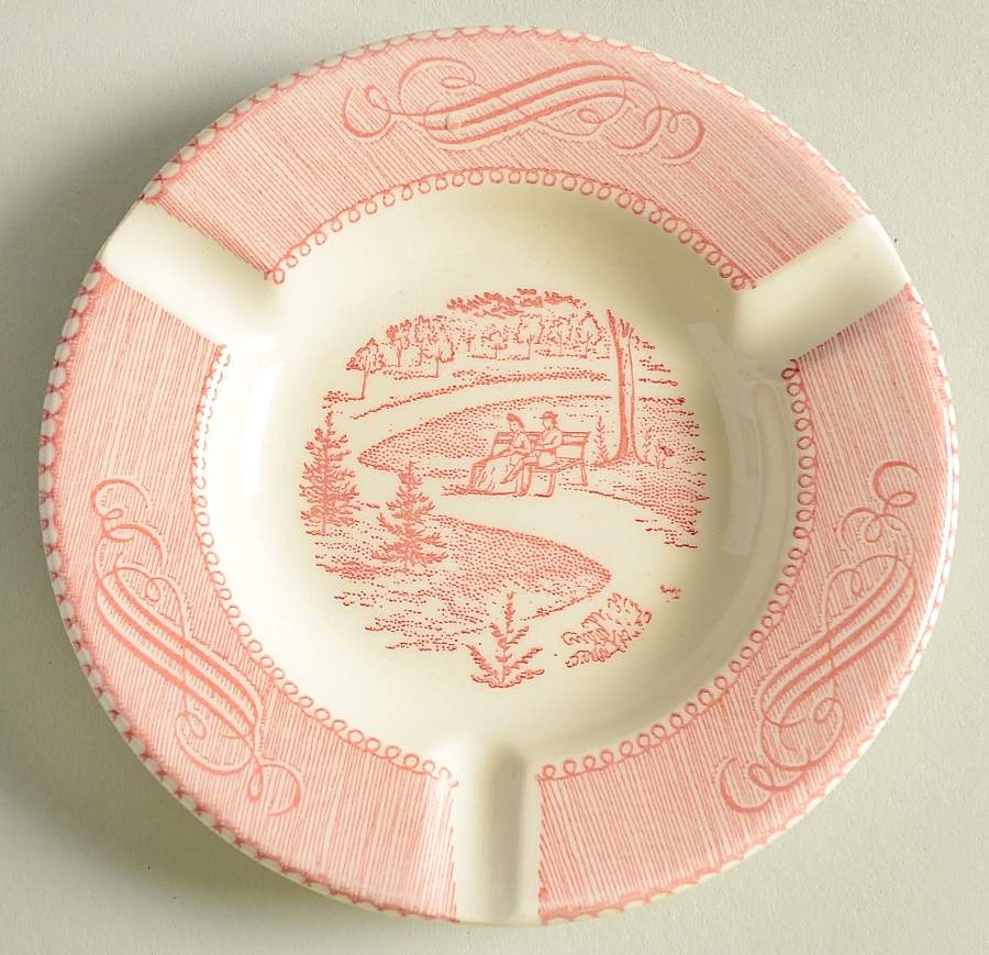 Currier and Ives Pink Small Ashtray by Royal (USA)-1