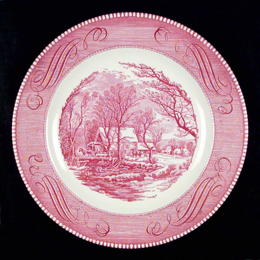 Currier and Ives Pink Dinner Plate by Royal (USA)-1