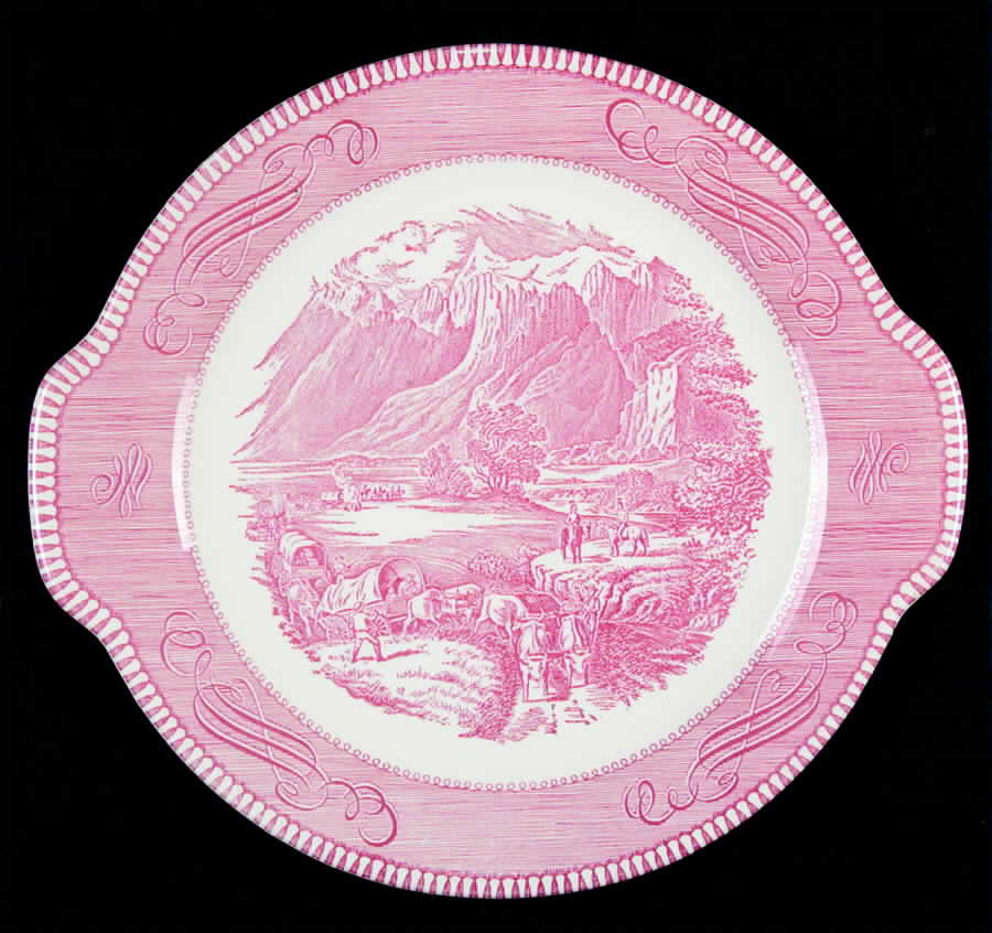 Currier and Ives Pink Handled Cake Plate by Royal (USA)-1