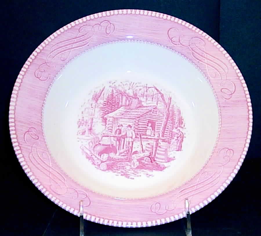 Currier and Ives Pink 9" Round Vegetable Bowl by Royal (USA)-1