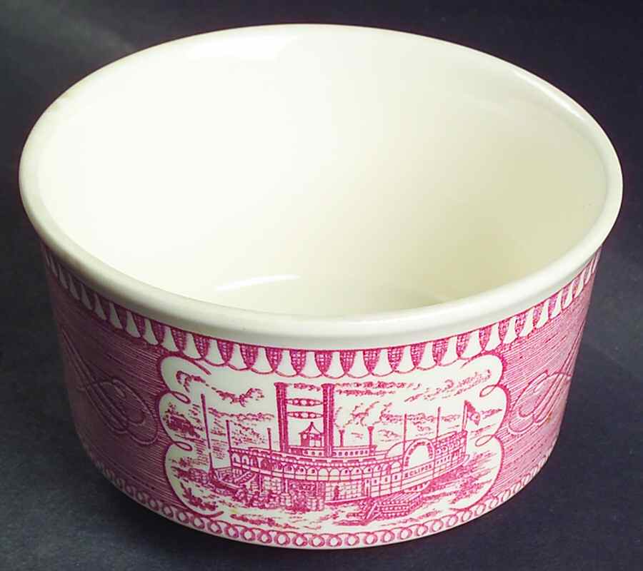 Currier and Ives Pink Open Sugar Bowl by Royal (USA)-1
