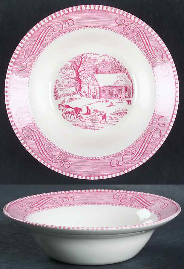 Currier and Ives Pink Coupe Cereal Bowl by Royal (USA)-1