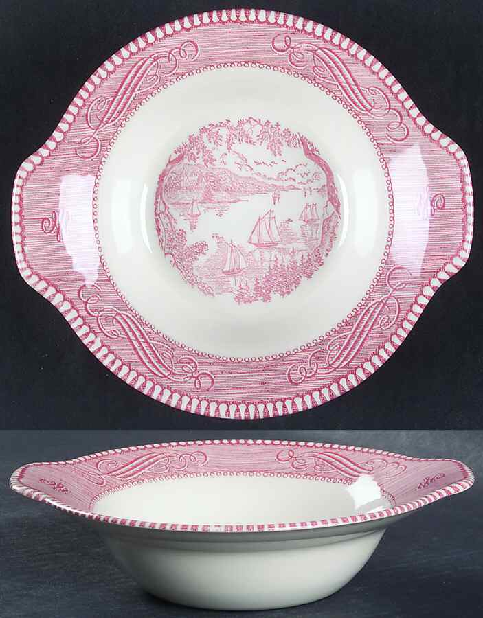 Currier and Ives Pink Lugged Cereal Bowl by Royal (USA)-1