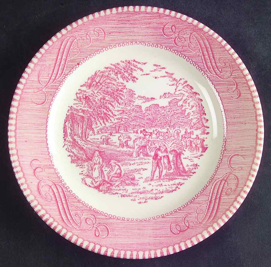 Currier and Ives Pink Bread & Butter Plate by Royal (USA)-1