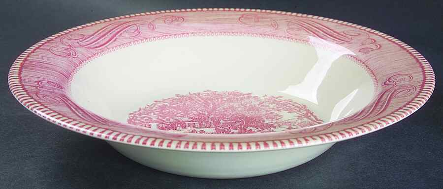 Currier and Ives Pink 10" Round Vegetable Bowl by Royal (USA)-1