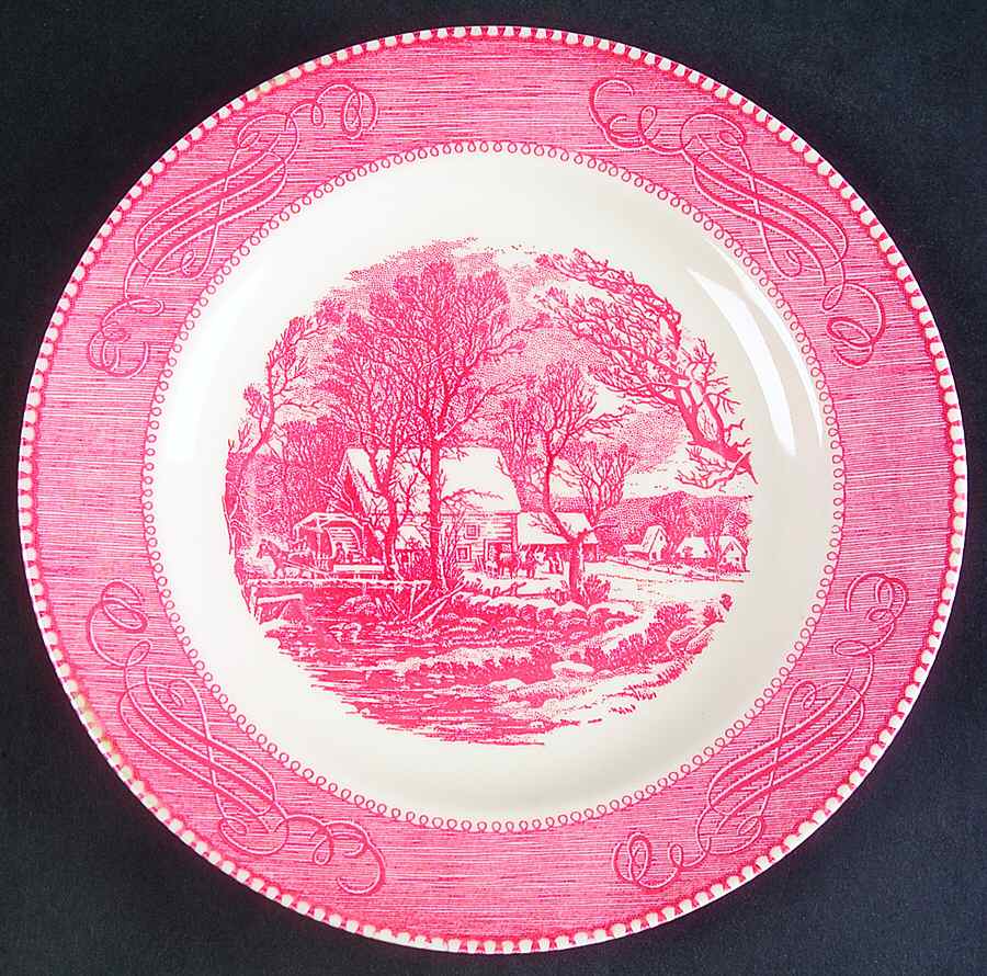 Currier and Ives Pink Luncheon Plate by Royal (USA)-1