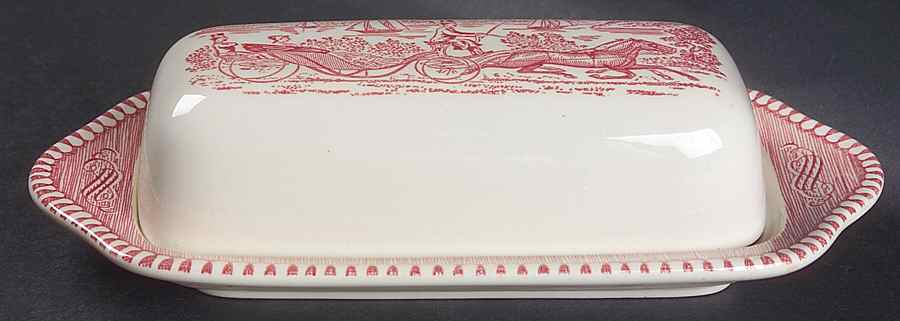 Currier and Ives Pink 1/4 Lb Covered Butter by Royal (USA)-1