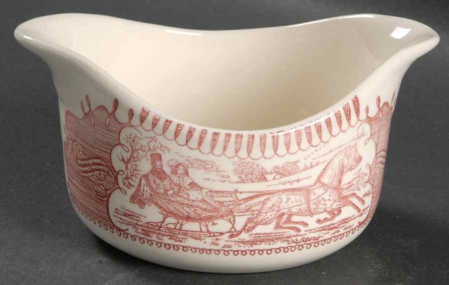 Currier and Ives Pink Gravy Boat by Royal (USA)-1