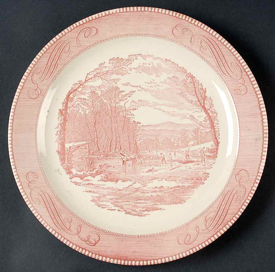 Currier and Ives Pink 12" Chop Plate (Round Platter) by Royal (USA)-1