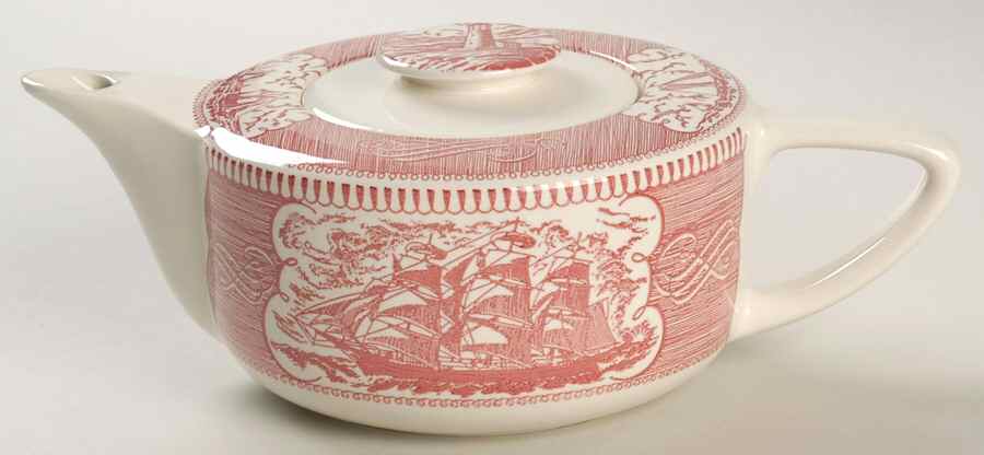 Currier and Ives Pink Teapot & Lid by Royal (USA)-1