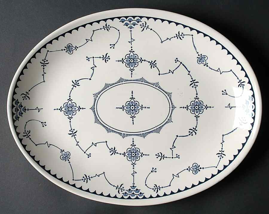 Delft Modern Blue 13" Oval Serving Platter by Royal (USA)-1
