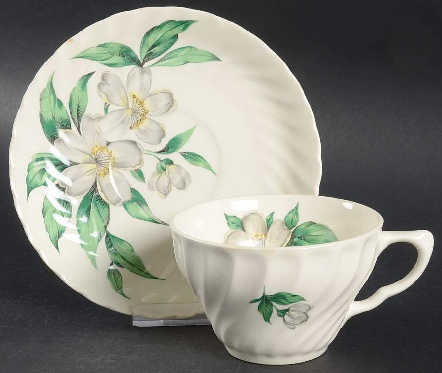 Dogwood (White Flowers) Flat Cup & Saucer Set by Royal (USA)-1
